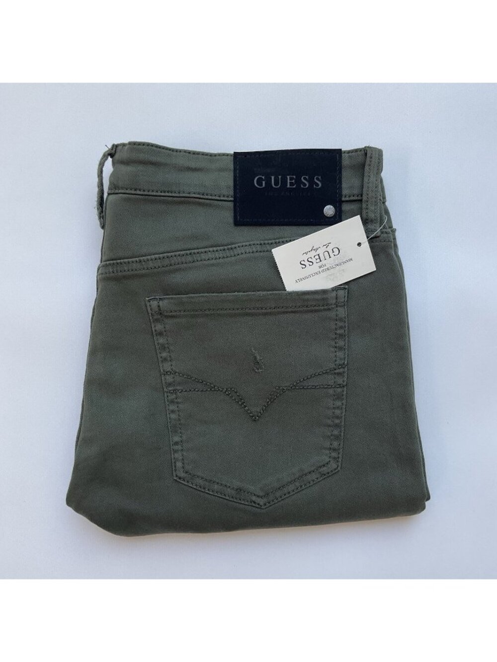 Guess Men’s Skinny Jeans Distressed Stretch Denim In Olive Size 40X30